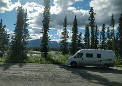RV parked on the side of Tok Cutoff Highway - Mile 76.5, Alaska